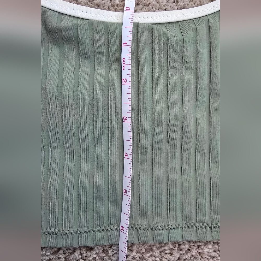 Aerie Wide Rib Scoop Longline Bikini Swim Top Olive Green Small Like New UPF 50 - Picture 8 of 10